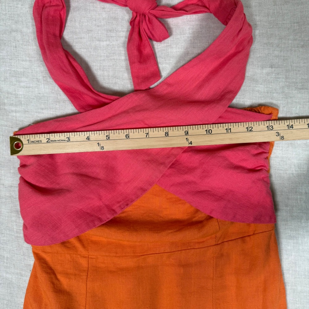 Petal & Pup Mini Dress Womens 4 Orange Pink Sundress Festival Halter Neck Mini - Picture 8 of 12